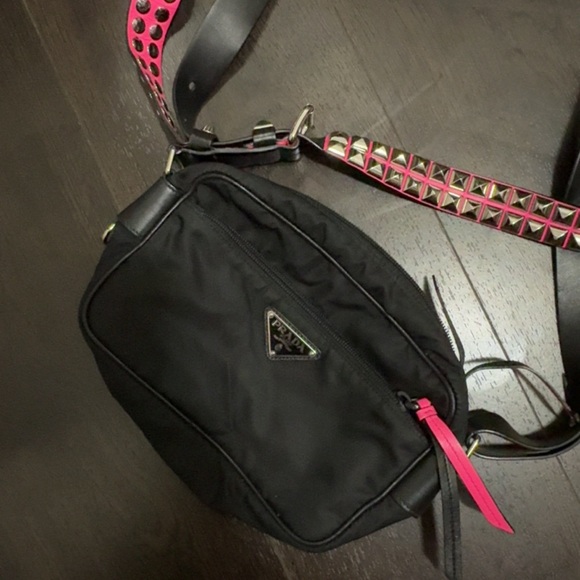 Prada Black/ Hot Pink Nylon Shoulder Bag with Studding - Picture 5 of 14